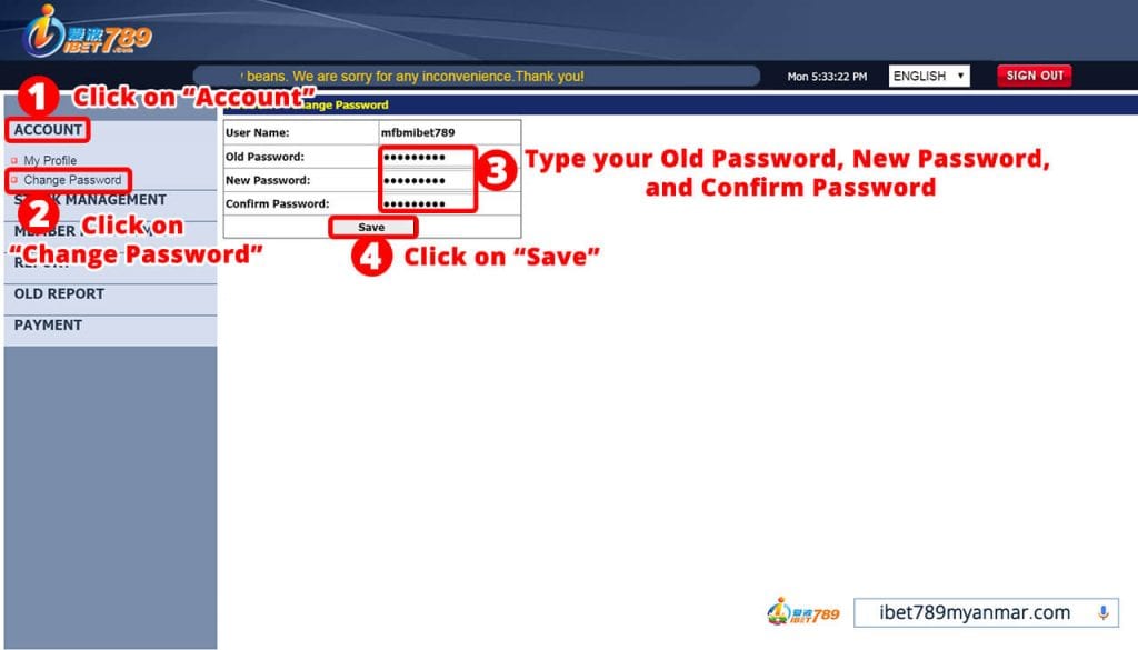 ibet789 agent change password